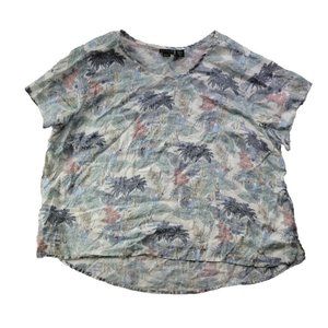 Tahari Womens Plus 3X 100% Linen Blouse Tropical Beach Surf Print Short Sleeve